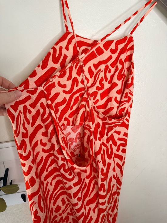 Red Patterned Slip Maxi Dress - Picture 5 of 6